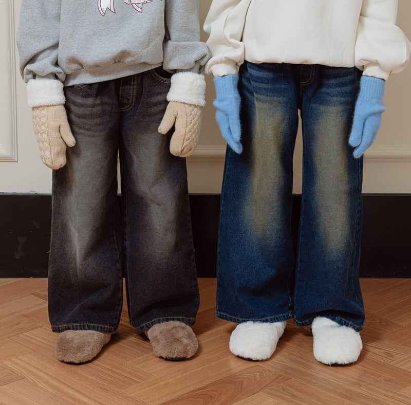 Sm2 - Korean Children Fashion - #kidzfashiontrend - Brushed Wide Denim Pants