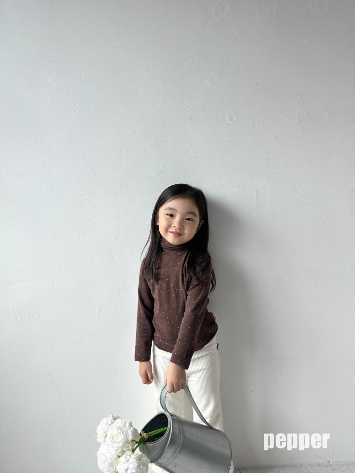 The Pepper - Korean Children Fashion - #minifashionista - Mint Choco Dot Turtleneck Tee - 10