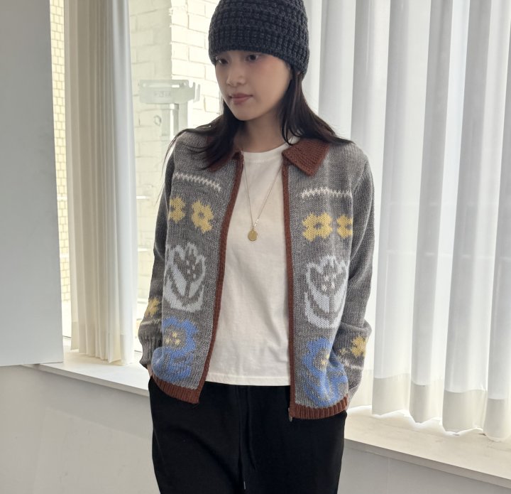 Theres - Korean Women Fashion - #momslook - Flower Cardigan - 4