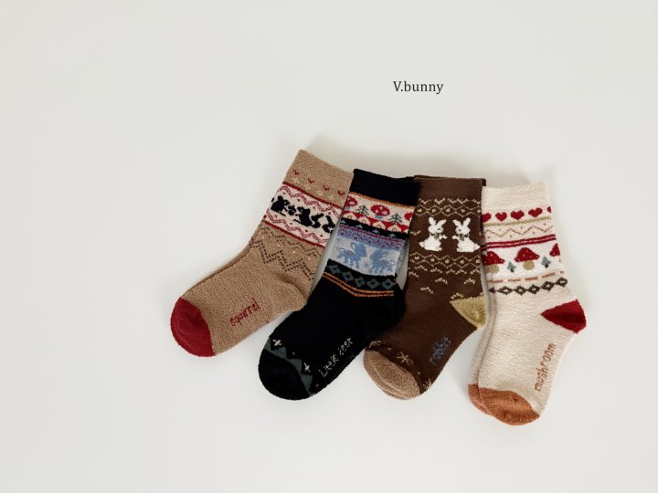 V Bunny - Korean Children Fashion - #childofig - Jacquard Socks Set - 2