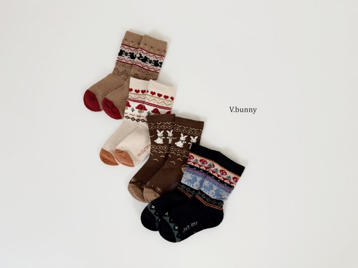 V Bunny - Korean Children Fashion - #childrensboutique - Jacquard Socks Set - 3
