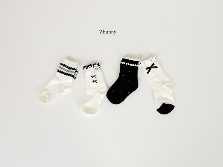 V Bunny - Korean Children Fashion - #childrensboutique - Pom Ribbon Socks Set