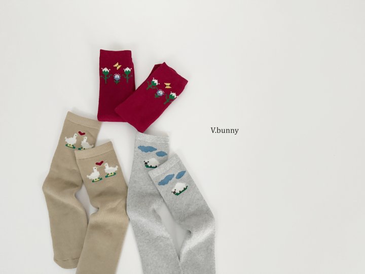 V Bunny - Korean Children Fashion - #childrensboutique - Heart Duck Socks Set - 9