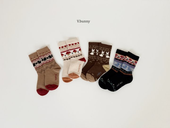 V Bunny - Korean Children Fashion - #childrensboutique - Jacquard Socks Set - 4