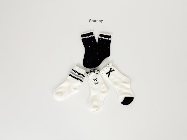 V Bunny - Korean Children Fashion - #designkidswear - Pom Ribbon Socks Set - 2