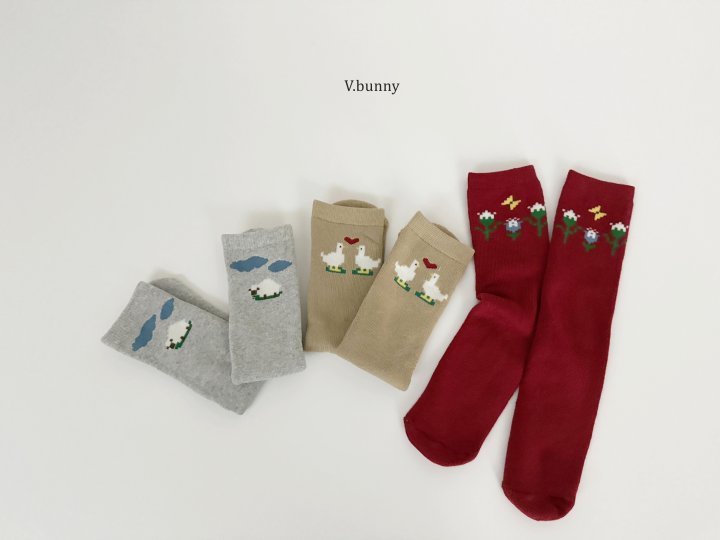 V Bunny - Korean Children Fashion - #designkidswear - Heart Duck Socks Set - 10