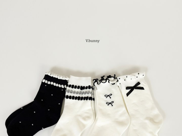 V Bunny - Korean Children Fashion - #discoveringself - Pom Ribbon Socks Set - 4