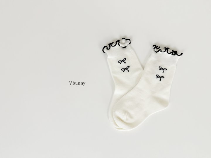 V Bunny - Korean Children Fashion - #kidsstore - Pom Ribbon Socks Set - 6