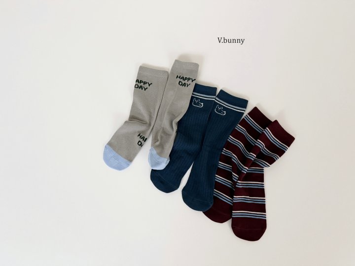 V Bunny - Korean Children Fashion - #magicofchildhood - Stripe Happy Socks Set - 2