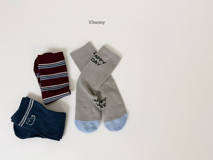 V Bunny - Korean Children Fashion - #todddlerfashion - Stripe Happy Socks Set - 5