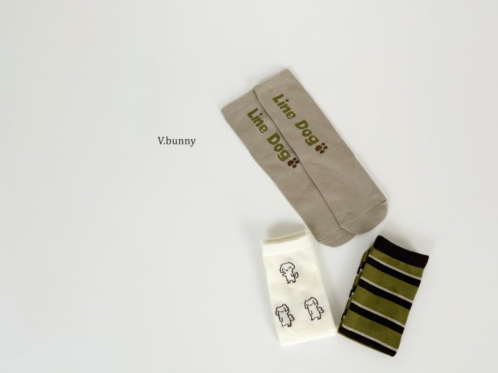 V Bunny - Korean Children Fashion - #todddlerfashion - Line Dog Socks Set - 3