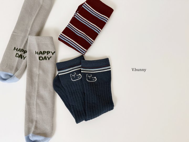 V Bunny - Korean Children Fashion - #toddlerclothing - Stripe Happy Socks Set - 6