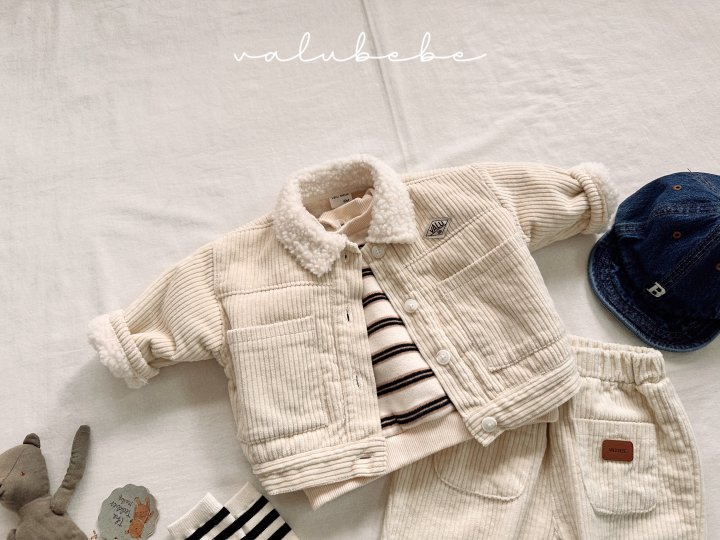 Valu Bebe - Korean Baby Fashion - #onlinebabyshop - Corduroy Fleece Jacket (Bebe) - 12
