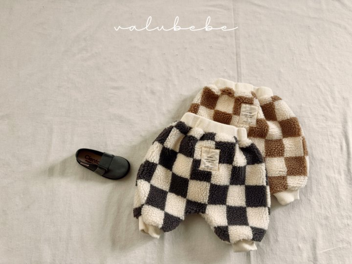 Valu Bebe - Korean Baby Fashion - #onlinebabyshop - Big Check Fleece Jogger Pants (Bebe)