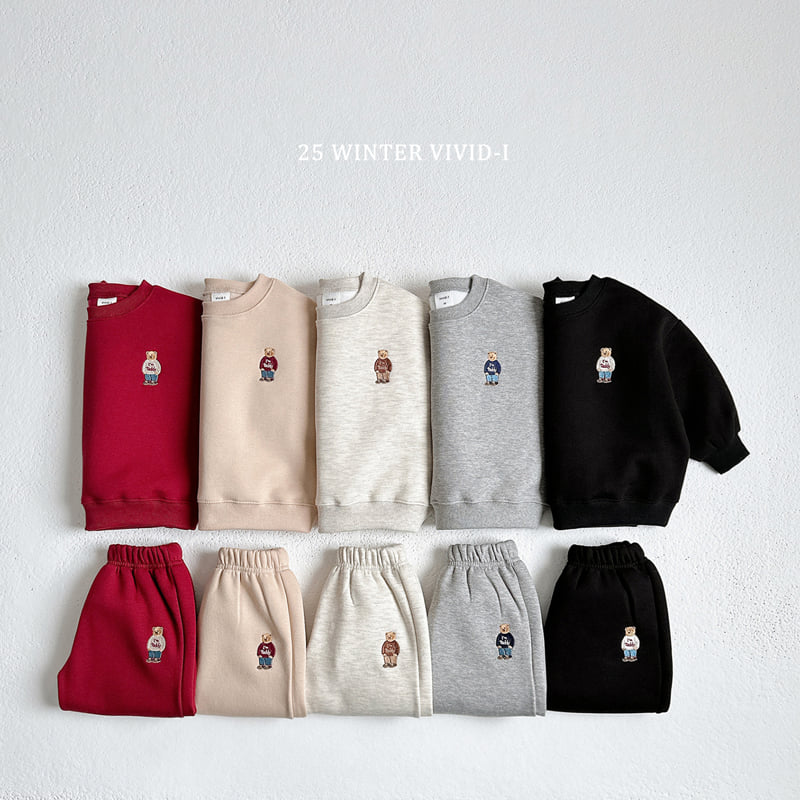 Vivid I - Korean Children Fashion - #childofig - Bear Embroidery Fleece Set - 3