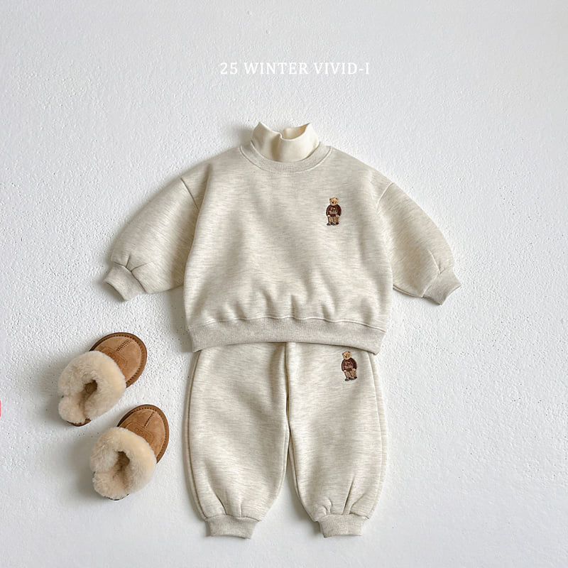 Vivid I - Korean Children Fashion - #childofig - Bear Embroidery Fleece Set - 4