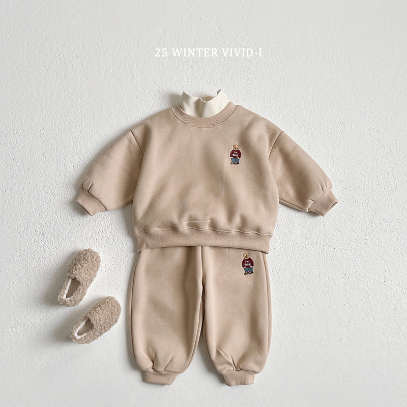 Vivid I - Korean Children Fashion - #childrensboutique - Bear Embroidery Fleece Set - 5