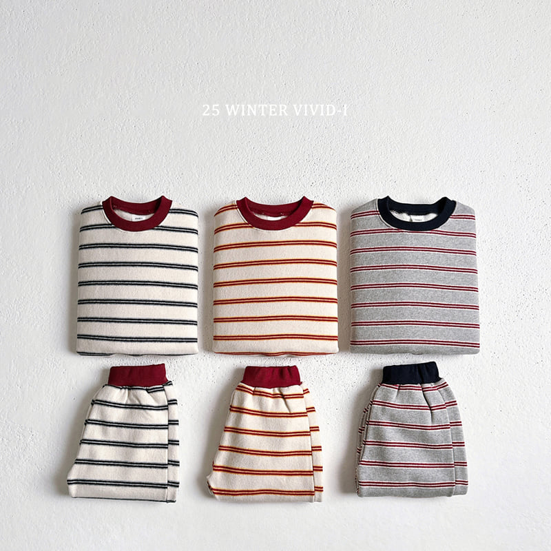 Vivid I - Korean Children Fashion - #childrensboutique - Striped Peach Fleece Set - 3