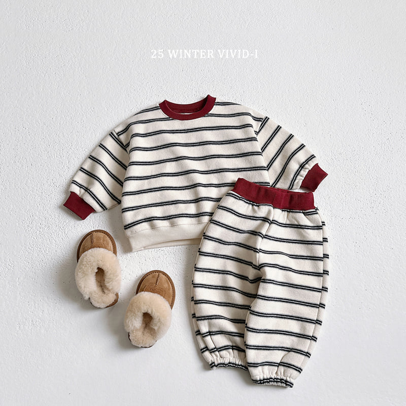 Vivid I - Korean Children Fashion - #childrensboutique - Striped Peach Fleece Set - 4