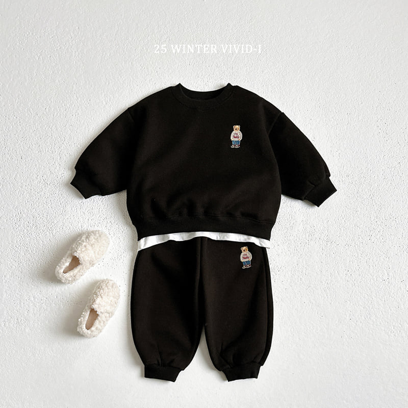 Vivid I - Korean Children Fashion - #fashionkids - Bear Embroidery Fleece Set - 8