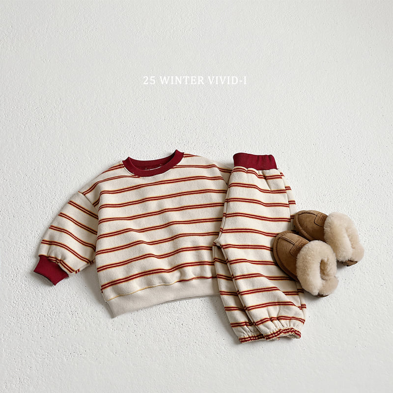Vivid I - Korean Children Fashion - #fashionkids - Striped Peach Fleece Set - 6