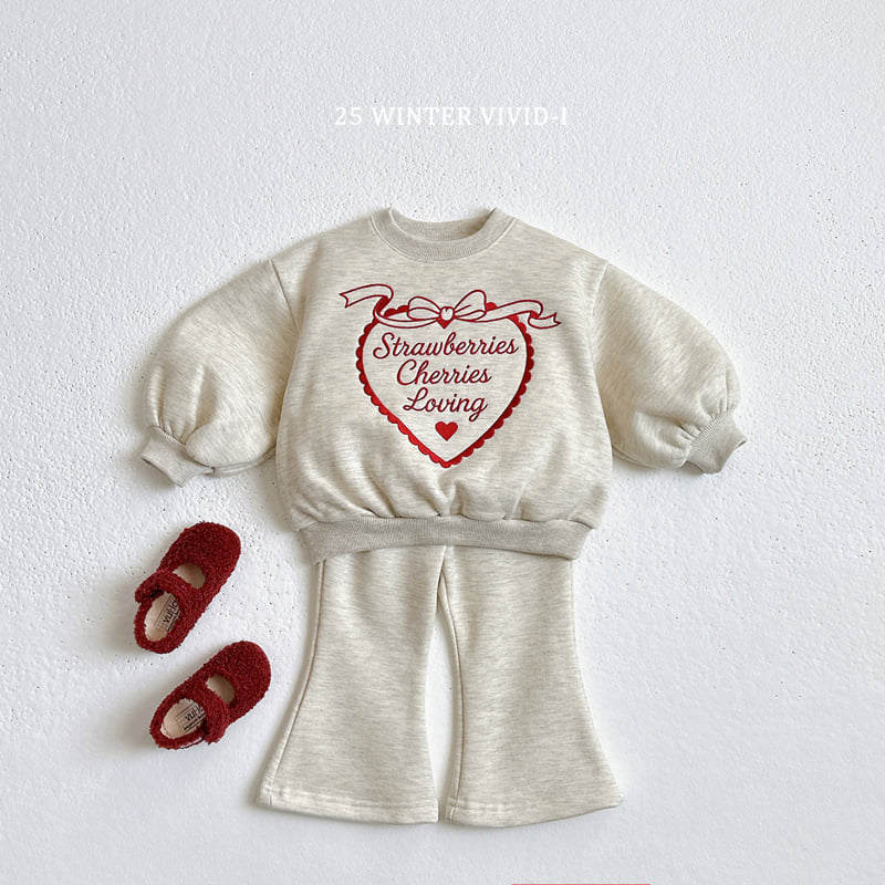 Vivid I - Korean Children Fashion - #kidsshorts - Heart Embroidery Fleece Set - 3