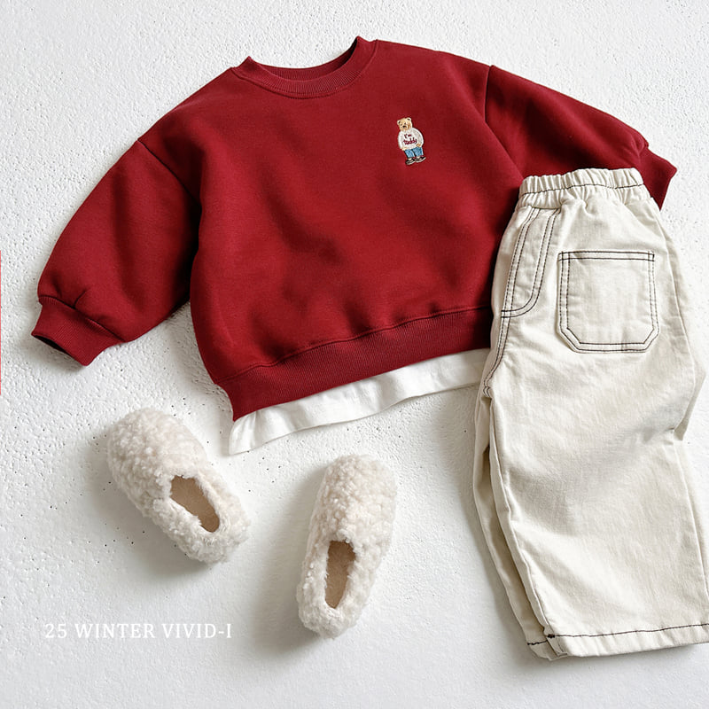 Vivid I - Korean Children Fashion - #kidsshorts - Bear Embroidery Fleece Set - 9