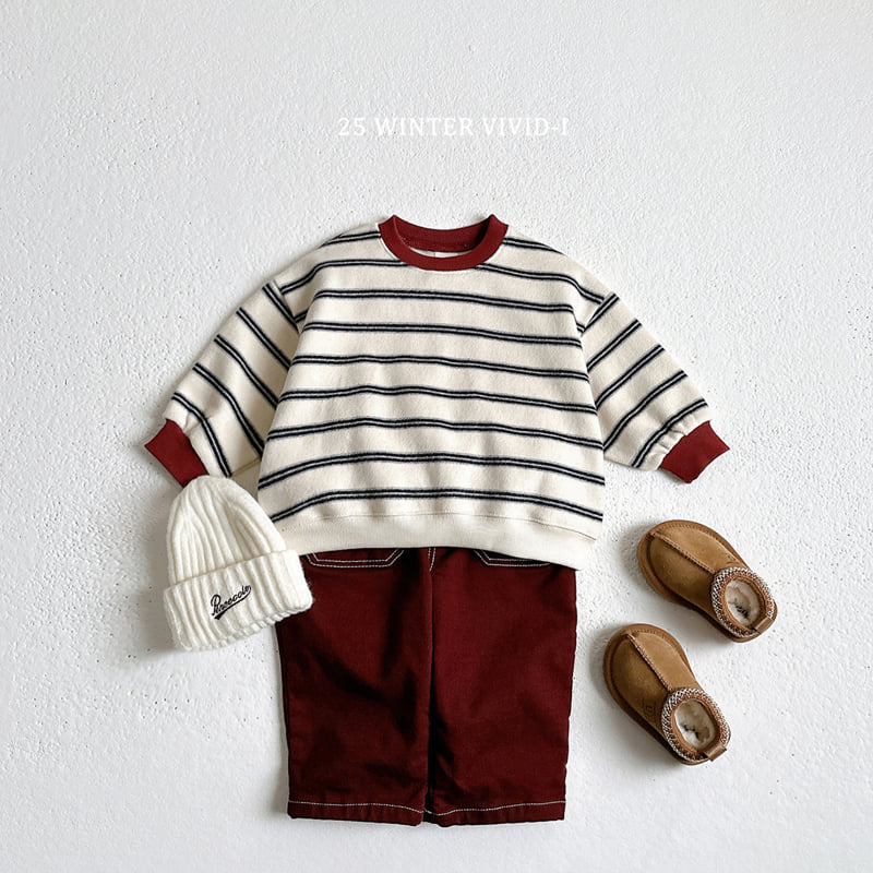 Vivid I - Korean Children Fashion - #kidsshorts - Striped Peach Fleece Set - 7