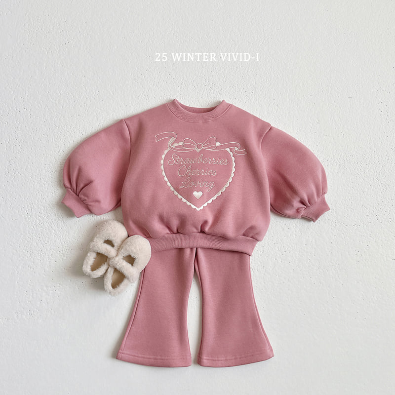 Vivid I - Korean Children Fashion - #kidsshorts - Heart Embroidery Fleece Set - 4