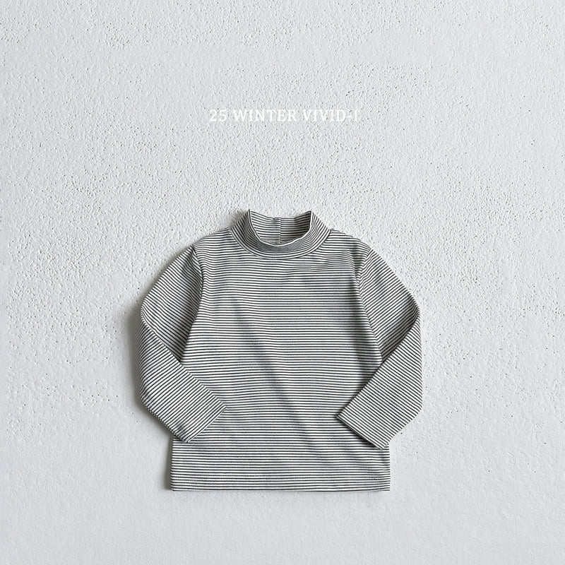 Vivid I - Korean Children Fashion - #kidsstore - Fleece Stripe Turtleneck Tee - 5