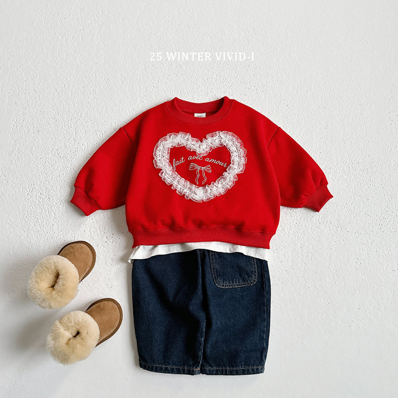 Vivid I - Korean Children Fashion - #kidzfashiontrend - Lace Heart Fleece Sweatshirt - 10