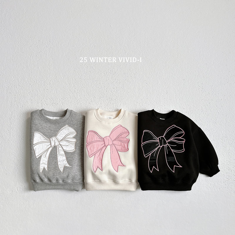 Vivid I - Korean Children Fashion - #minifashionista - Big Ribbon Fleece Sweatshirt