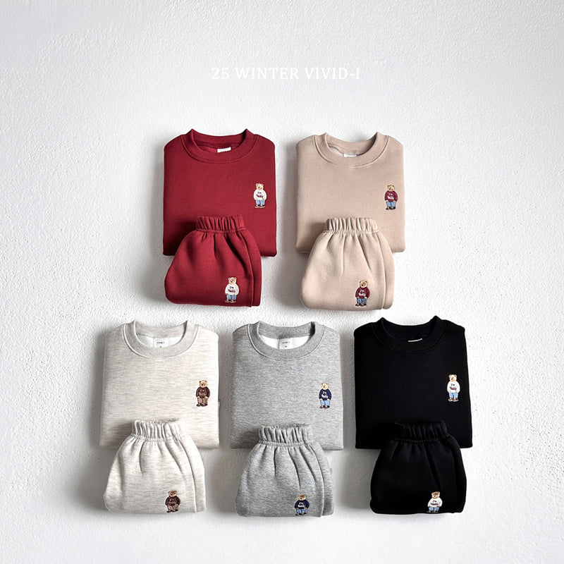 Vivid I - Korean Children Fashion - #minifashionista - Bear Embroidery Fleece Set