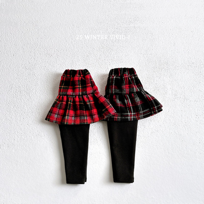 Vivid I - Korean Children Fashion - #todddlerfashion - Check Skirt Leggings - 3