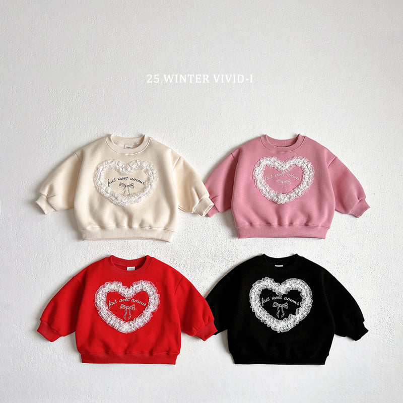 Vivid I - Korean Children Fashion - #toddlerclothing - Lace Heart Fleece Sweatshirt