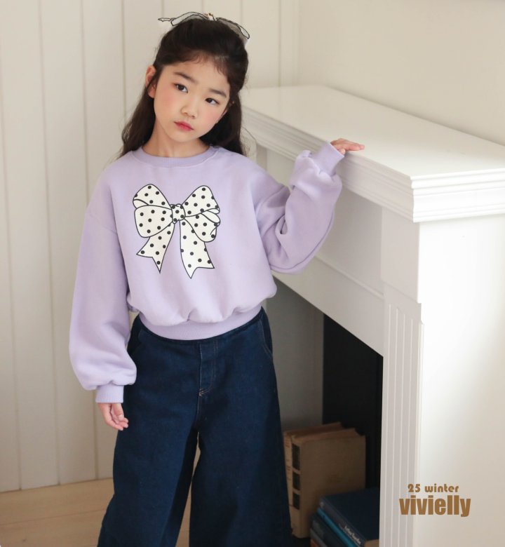Vivielly - Korean Children Fashion - #kidsshorts - Dot Ribbon Sweatshirt - 10
