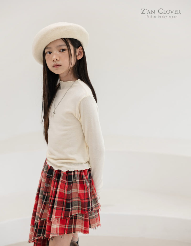 Zan Clover - Korean Children Fashion - #childrensboutique - Check Unbalanced Skirt - 4