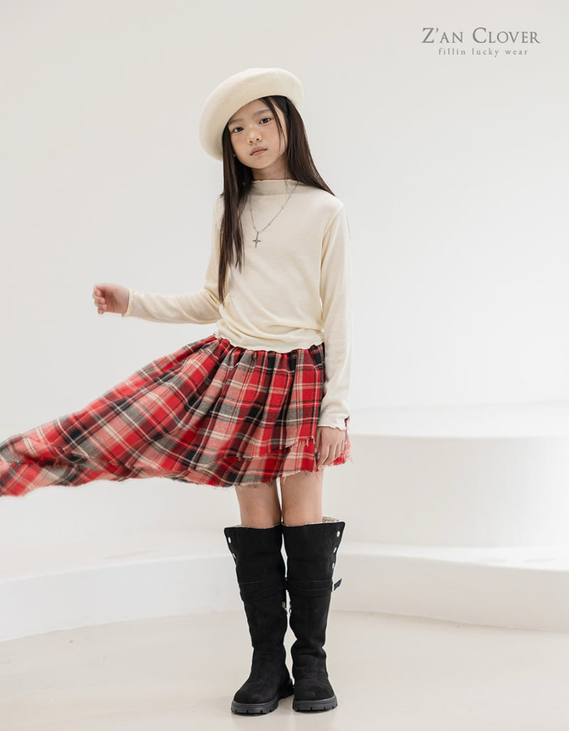Zan Clover - Korean Children Fashion - #discoveringself - Check Unbalanced Skirt - 5