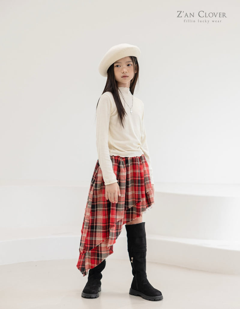 Zan Clover - Korean Children Fashion - #fashionkids - Check Unbalanced Skirt - 6