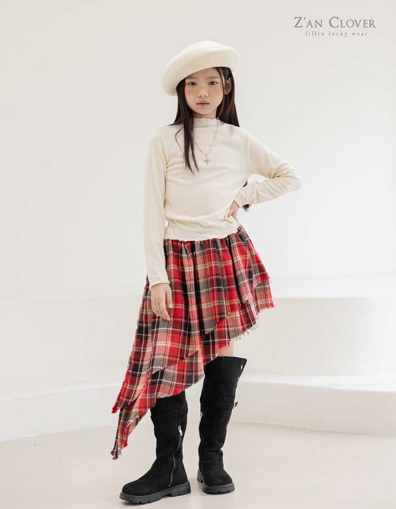 Zan Clover - Korean Children Fashion - #kidsshorts - Check Unbalanced Skirt - 7