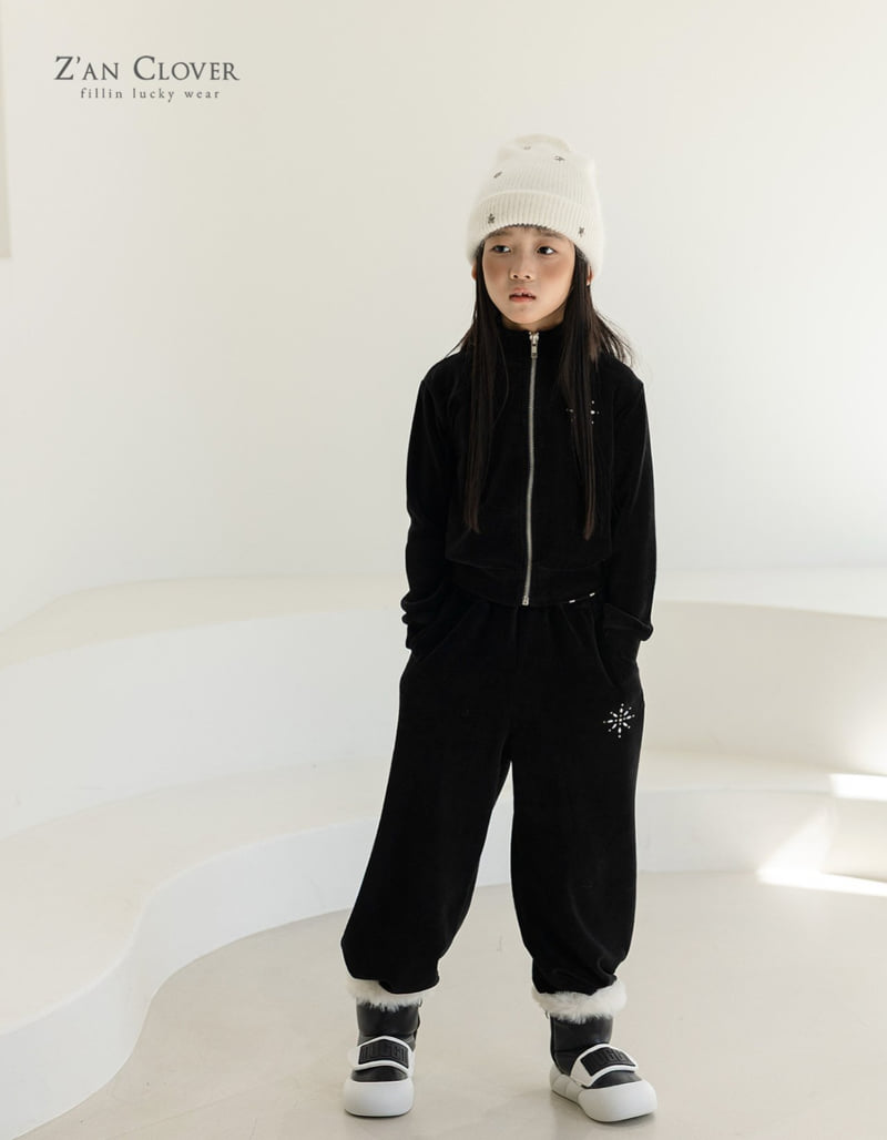 Zan Clover - Korean Children Fashion - #kidsshorts - Velour Snow Zip-Up - 8
