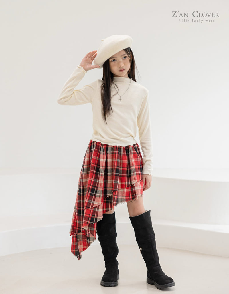 Zan Clover - Korean Children Fashion - #kidsstore - Check Unbalanced Skirt - 8