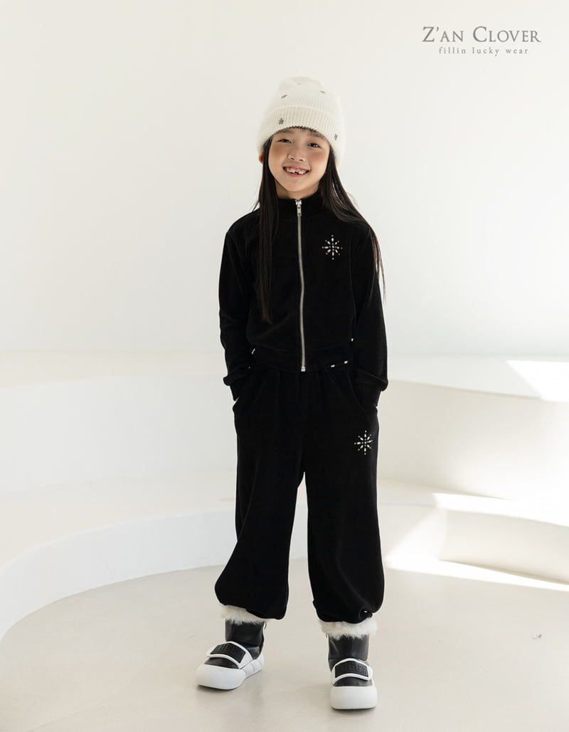 Zan Clover - Korean Children Fashion - #kidsstore - Velour Snow Zip-Up - 9