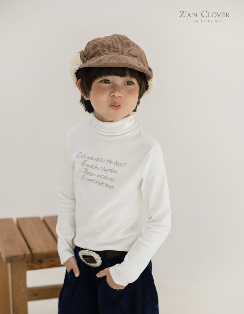 Zan Clover - Korean Children Fashion - #kidsshorts - Lettering Turtleneck Tee - 4