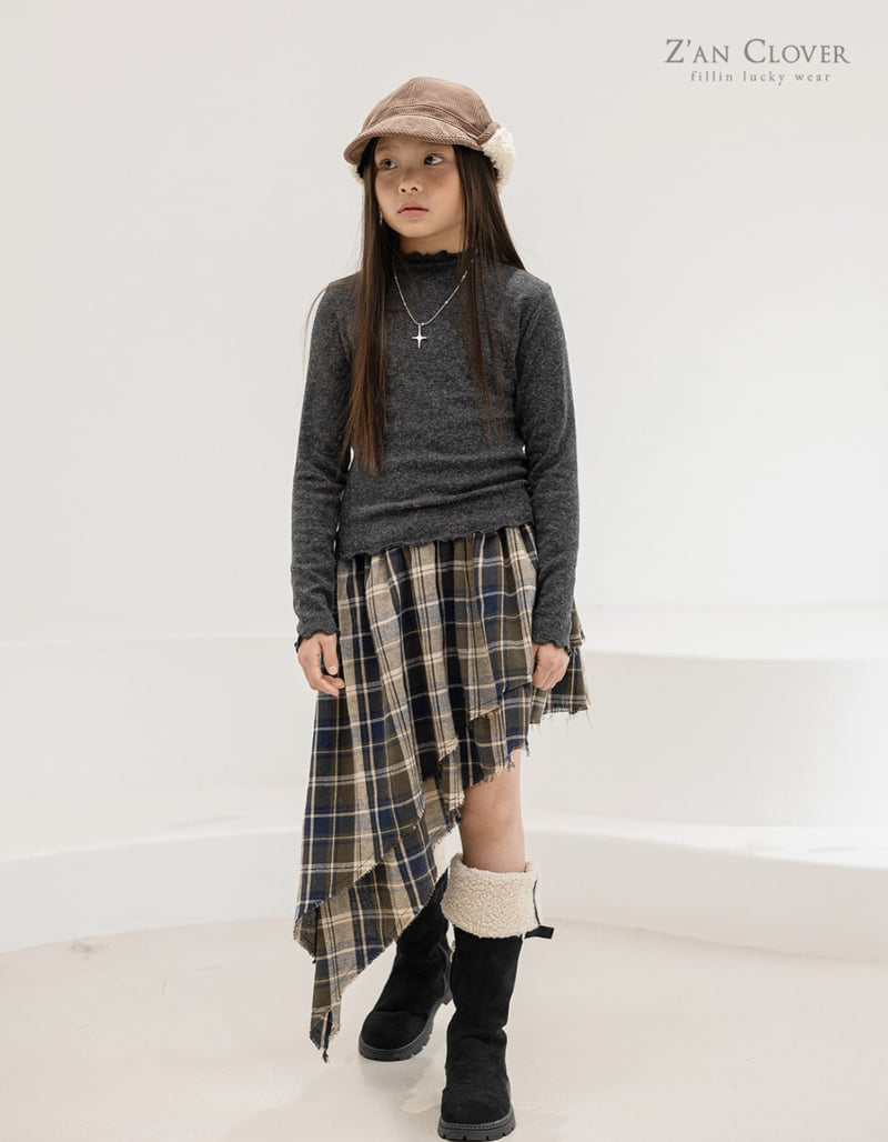 Zan Clover - Korean Children Fashion - #kidzfashiontrend - Check Unbalanced Skirt - 9