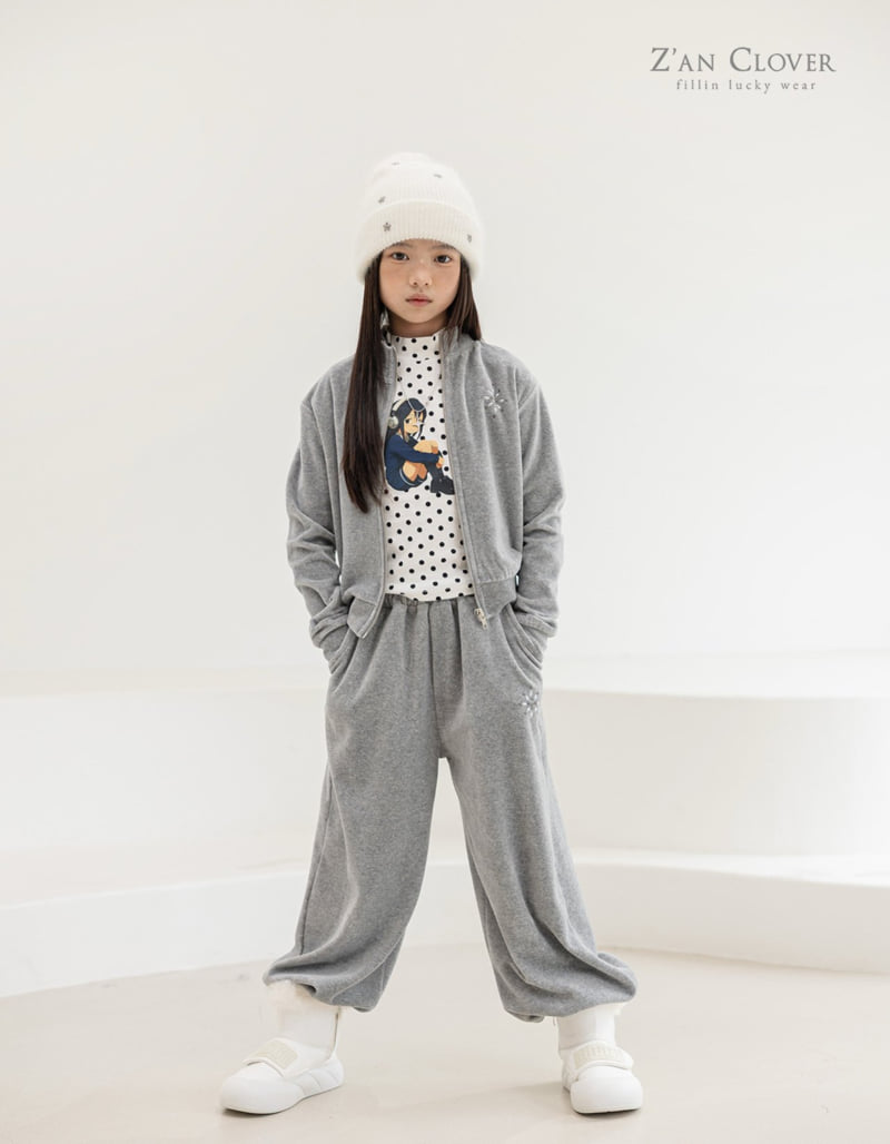 Zan Clover - Korean Children Fashion - #littlefashionista - Velour Snow Zip-Up - 12