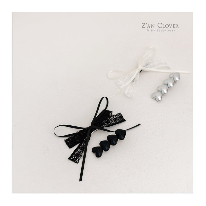 Zan Clover - Korean Children Fashion - #littlefashionista - Heart Ribbon Hair Clip