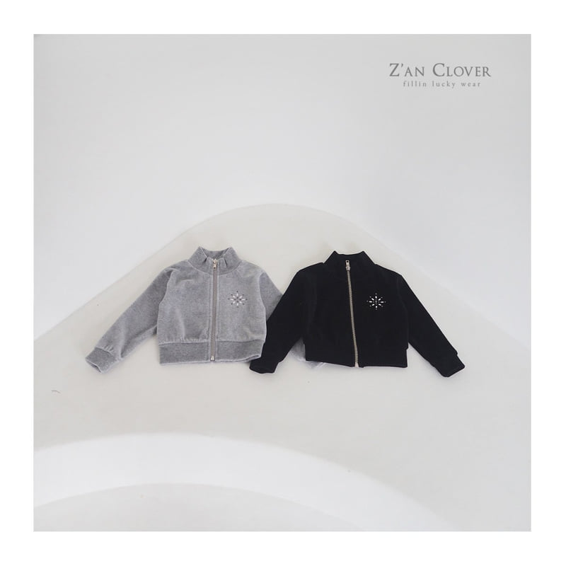 Zan Clover - Korean Children Fashion - #toddlerclothing - Velour Snow Zip-Up