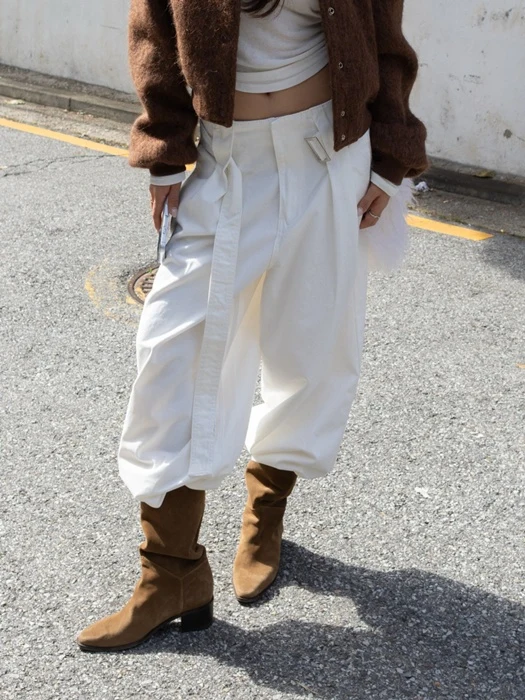 Premium Peach Volume Belted Wide Pants Premium Peach Volume Belted Wide Pants