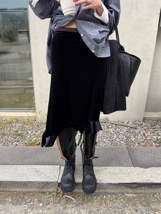 Velvet Ruffle Midi Skirt